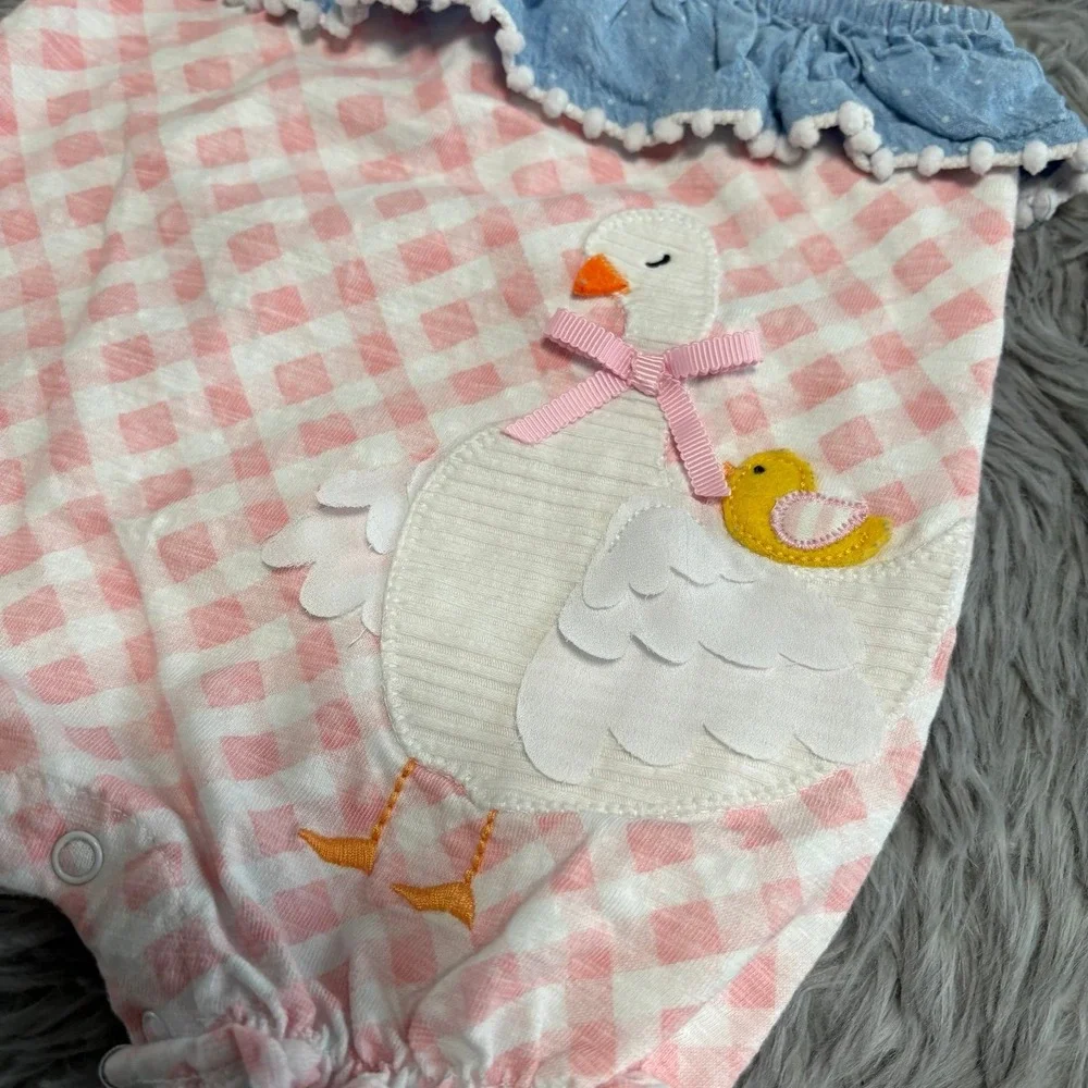 Mudpie Pink Gingham Goose Tank Romper Baby Girl 3-6 Months Summer